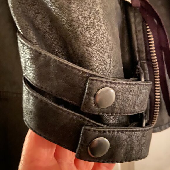 We The Free Womens Black Vegan Leather Hooded Moto Jacket - XS/S - Picture 6 of 6